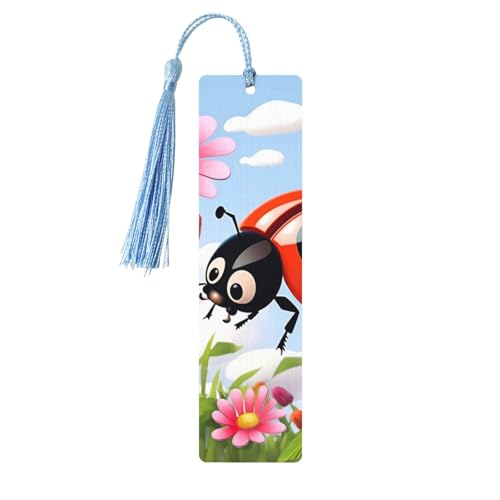 木製しおり メンズ レディース パーソナライズ 木製彫刻 ブックマーク タッセルペンダント付き 漫画 てんとう虫 花 しおり ブック愛好家 誕生日プレゼント 学生 教師 ギフト