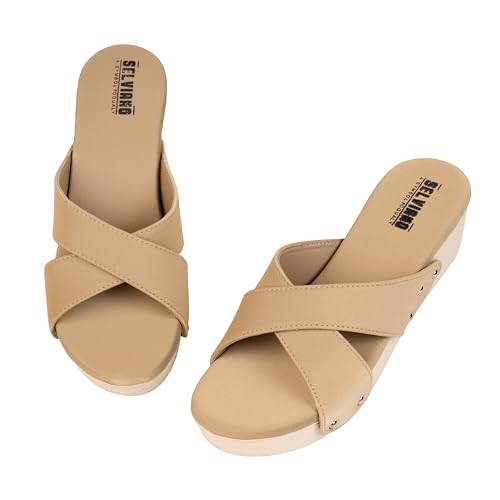 Image of Women Slip-On Open Toe Sandals with Criss Cross Broad Straps, Casual Daily Wear Footwear
