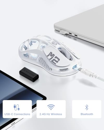 Image of GravaStar Mercury M2 Wireless Gaming Mouse with 26,000 DPI, PAW3395DM Sensor -79g Lightweight Hollowed-Out Design -5 Programmable Buttons -5 Dynamic Lightsync RGB (White)