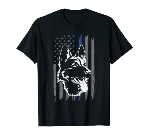Retro American Flag Police Puppy Dog Lover German Shepherd T-Shirt