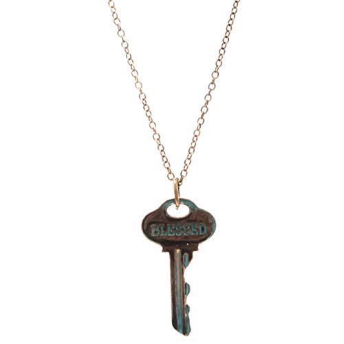 Elosee Inspirational Message Key Pendant Necklace 21" (Blessed - Patina)