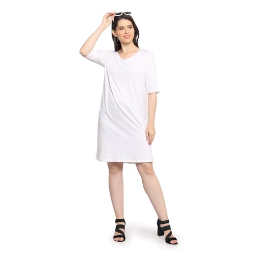 Image of Frenchtrendz Women's Cotton and Back Lace Designer V-Neck A-Line Knee Length Dress