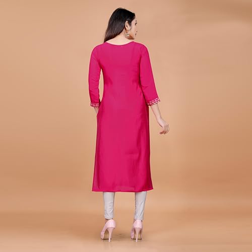 Image of Women's Ladies Girl's Cotton A-Line Zari Embroidery Straight Long Kurta Kurtis for Women