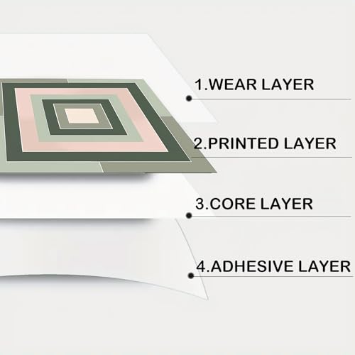 Image of Nuxovilar Peel and Stick Vinyl Floor Tiles, 12x12 Inch | Morandi Pink Green Square Geometric Pattern, Self-Adhesive Flooring (10 Pcs)
