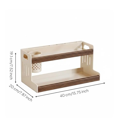 SiaBiced Kitchen Storage Shelf Spice Rack Organizer Stand With Carbon Steel Frame And Wood Grain Panels For Countertop Storage Suitable for cooking townhouses, Milk White, 40cm - Image 3