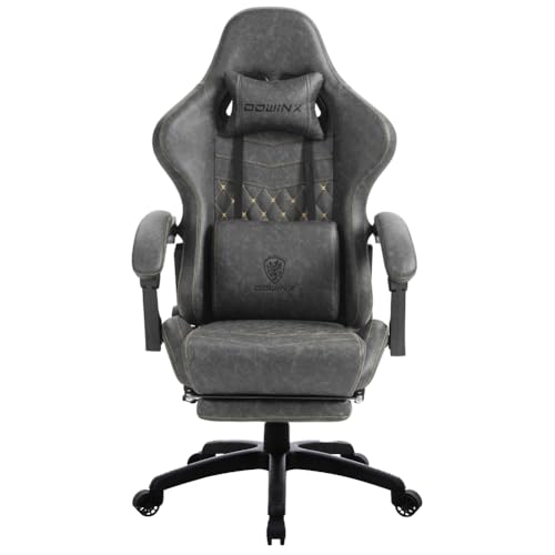 Image of Dowinx Gaming Chair Big and Tall, Ergonomic Game Chair for Adults with Footrest and Massage Lumbar Support, High Back Computer Gamer Chair PU Leather, 350Lbs, for Office, Home, Grey