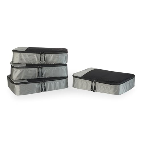 Amazon Essentials 4-Piece Packing Cubes Travel Accessories Set, Luggage Organizer