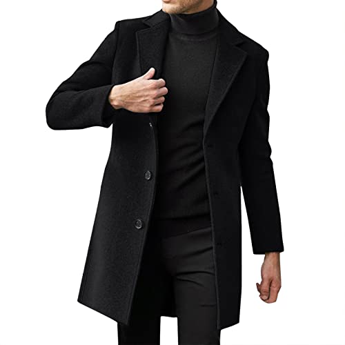 DABASHAN Herren Wintermantel Slim Fit Wollmantel Stehkragen Business Herrenmantel Lange Trenchcoat Windbreaker Jacken Winter Warm Freizeit Mantel (C-Black, L)