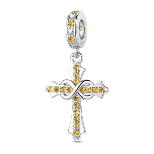 Image of ChenYuTe 925 Sterling Silver Birthstone Charm Cross Charms Women's DIY Bead Charms Compatible with Pandora bracelets and Necklaces