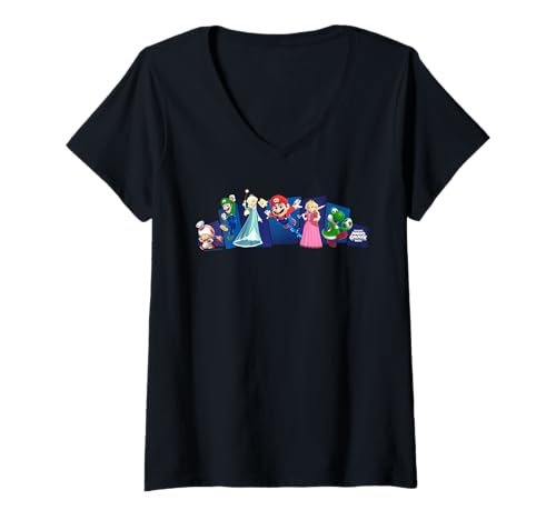 Donna The Super Mario Galaxy Movie Heroes in Action Maglietta con Collo a V