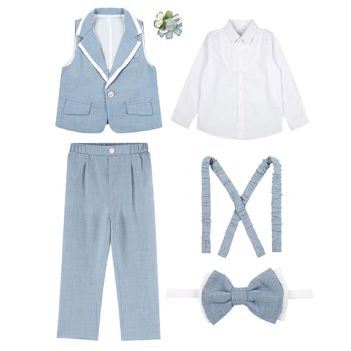 Image of CHICTRY Baby Boy Formal Suit 6 Pieces Set Wedding Christening Baptism Outfit Gentleman Clothing Suit