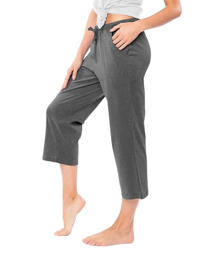 Image of Sexy Basics Women's 100% Cotton Lounge Pants | Capri Style Pajama Sleep Bottoms | Drawstring & Pockets |Multi-Packs & Colors