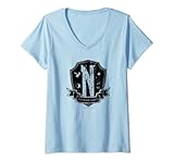 Womens Wednesday Nevermore Academy Emblem V-Neck T-Shirt