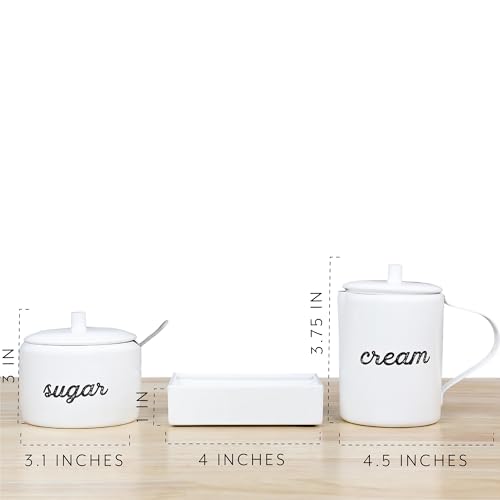 AuldHome Design Enamel Cream and Sugar Set, Rustic Farmhouse Set w/Sweetener Packet Holder, Sugar Bowl, Spoon and Cream Pitcher