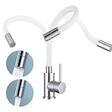 Wasserhahn Küche/Bad Flexibel, Hochdruck Armatur Küche mit 2 Strahlarten, Küchenarmatur Edelstahl Weiss 360° Schwenkbar, Mischbatterie Küche mit Wasserspar Aerator