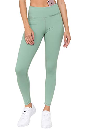 YELETE Women's Active Wear Capri Leggings w/Hidden Waistband Pocket Dusty Jade Color Size L