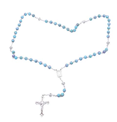 Rosario con diseño de moqueta, color turquesa con brillantes