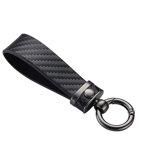 Chaîne Clés Voiture Cuir Design Fibre Carbone Anneau D 2 Anneaux Noir