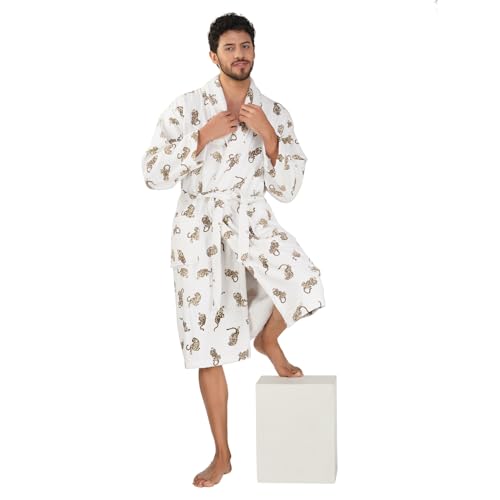 RANGOLI Jaguar Premium Luxury 100% Cotton Bathrobes for Men | 450 GSM Ultra Absorbent & Soft Bathing Gown | After Swimming Bath Robe Comfortable & Stylish | For Home & Spa - Beige, XL