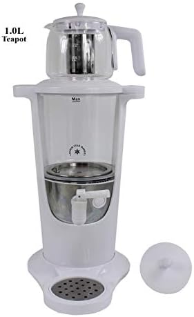 Home N Kitchenware Collection 3.2 Liter Unique Look Electric Samovar, Temperature Resistent Glass w 1.0 Liter Teapot, Silver Persian Turkish Teakettle Teapot, Samovar 3.2L White