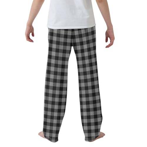 CaTaKu Boys Wide Leg Sweatpants Grey Plaid Check Pants for Boys Athletic Pants Loose Long Kids Bottoms,M2