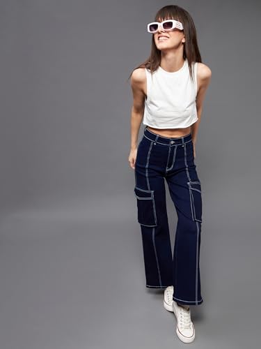 Image of Miss Chase Women's Wide Leg High Rise Stretchable Denim Jeans