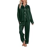 Pyjama Femme Satin à Manches Longue Silk Pyjama Set en Soie Boutonné pour Femme Loungewear Ensemble de Pyjama 2 Pièces Chemise de Nuit Vêtements