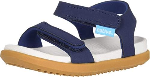 Native Shoes Kids Charley Sandal for Indoor and Outdoor - Vegan, Hook & Loop Closure Contoured and Open-Toe Sandals Little Kids & Toddlers Regatta Blue/Shell White/Toffee Brown 8 Toddler M