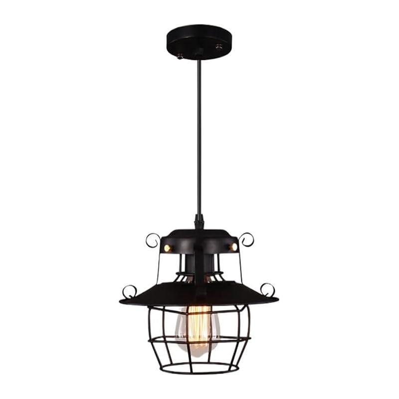 Suspension industrielle noire vintage luminaire de plafond E27 pour cuisine