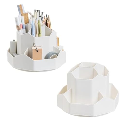 ZHYUAN Pot a Crayon Bureau avec 9 Compartiments,Organisateur de bureau rotatif blanc,Porte-stylo de bureau rotatif de grande capacité avec 9 compartiments,Rotatif Pot a Crayon