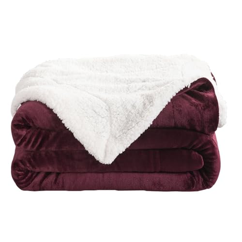 Plaid douillet bordeaux double face | Couverture Sherpa épaisse et jeté de canapé chaud - 2