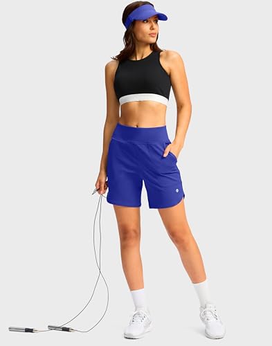 Image of G Gradual Women's Athletic Shorts 6 inch High Waisted Stretchy Bermuda Shorts for Women Quick Dry Summer Casual Shorts