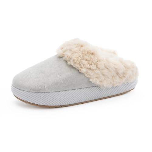 Chantomoo Slippers for Women and Men Memory Foam House Shoes Faux Suede Upper Rubber Sole Faux Fur Lining Warm Comfy Indoor Fuzzy Slippers