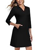 Soneven Womens Black 3/4 Sleeve Dress UPF 50+ Beach Dress Breathable Quick Dry Swimwear Cover Ups Plus Size