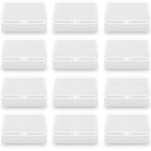Image of 12 Pack Rectangular Clear Plastic Organizer Storage Box Containers (3.54 x 2.36 x 1.38 inch) with Lid for Beads and More