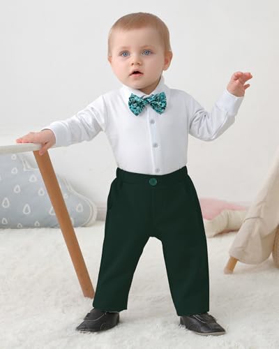 Image of DISAUR Baby Boy Clothes Toddler Boy Outfits 4PCS Gentleman Dress Romper /Vest /Pants /Bow Tie Cotton Suit Sets