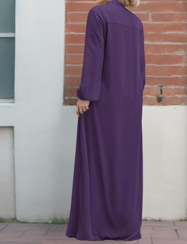 Image of Womens Abaya Muslim Long Sleeve Front Zipper Dress Prayer Islamic Clothes with Pockets