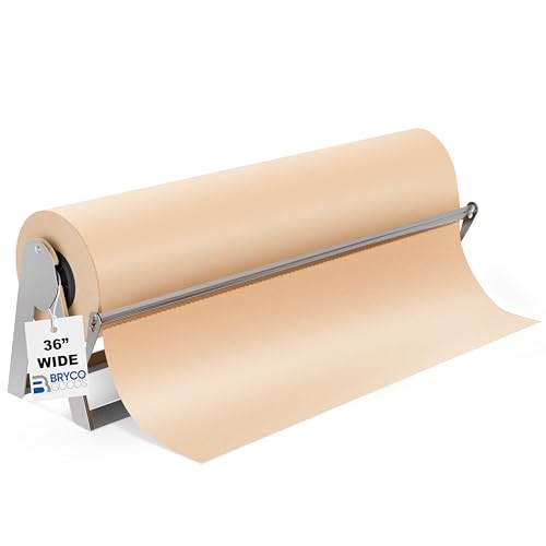 Bryco Goods - 36 Inches All Paper Roll Dispenser and Cutter Made of Heavy-Duty Steel Frame & Sharp Blade. Holds, Dispenses & Cuts. Wall Mountable & Non-Slip Tabletop. Up to 1000ft Rolls