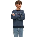 JACK & JONES Boy's JCOBERG Sweat Crew Neck NOOS JNR Sweatshirt, Navy Blazer/Detail:Melange, 164