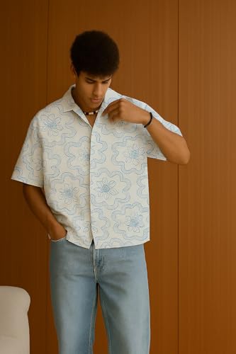 Image of TAGDO Men's Printed Cotton Casual Shirt | Half Sleeve Floral Print Shirt for Man | Relaxed Oversized Fit & Perfect for Casual, Office & Formal Wear (2050)