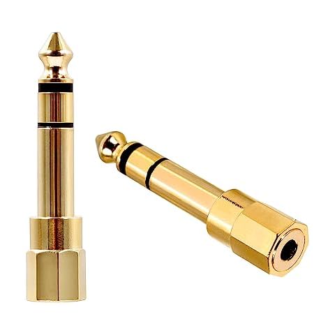 HUASEN 6.35mm to 3.5mm Audio Adapter Stereo Headphone Adapter Audio Jack Plug /4 inch Male to 1/8 inch Female Stereo Adapter Gold Plated for Speaker Headphone Guitar Digital Piano Amp, 2 Pack Cover