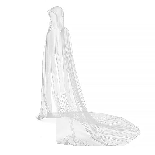 Capa de tul de 2 niveles para mujer, capa con capucha de bruja, vampiro, cosplay, fiesta, fantasma, novia, elfo, vestido de novia, vestido de novia, gótico, medieval, renacentista, disfraz de