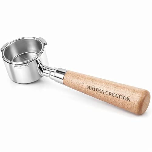 Image of Radha Creation 51MM 3 Ear Portafilter with Wooden Handle, Stainless Steel, for Agaro, Wonderchef, Morphy Richards, Inalsa & More | Not Compatible with De'Longhi