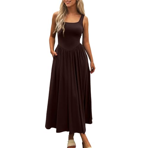 Women's Summer Maxi Dress 2025, Sleeveless Square Neck Casual Beach