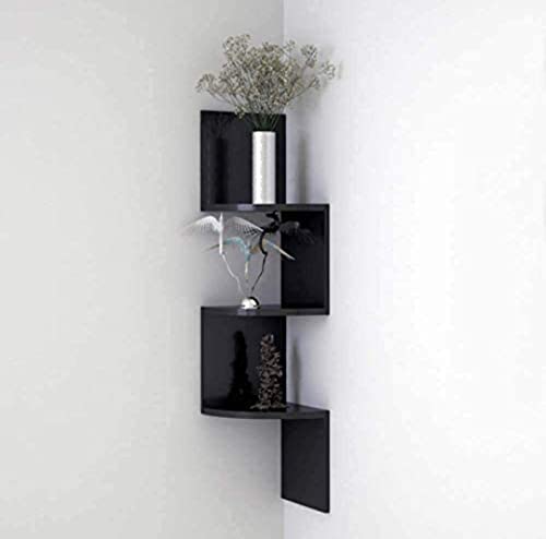 Image of Wooden Wall Shelves | Corner Hanging Shelf for Living Room Stylish | Zig Zag Home Decor Floating Display Rack Storage Organizer Unique Design with Finish (3 Shelf)