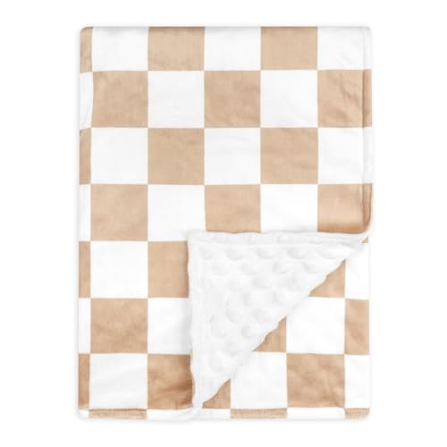 Image of DILIMI Baby Blanket, Soft Warm Newborn Toddler Minky Plush Dot Blanket for Girl and Boy Unisex (40×30 in), Brown Checkered