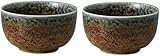Traditional Japanese Ceramic Bowls, 18.6 Fluid Ounces, Ai Nagashi a Beautiful Combination of Earthy Brown and an Ocean-y Blue Pattern Mino Ware Chawan Set of 2 Made in Japan 54522