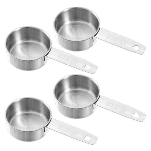 4 Pcs 1/4 Inch Cup Scoop, 60 ml Stainless Steel Measuring Cup Inner Scale Metal Liquid Measuring Scoop 2 oz Cups for Coffee, Cooking, Baking, Kitchen Wet and Dry Ingredients, Dishwasher Safe