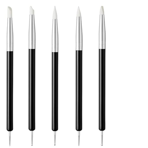 Wcawnlt 5 Piezas de Pinceles de Punta de Silicona, Pinceles de Goma, Ideal para Modelado, Grabado, Manucura y Cerámica (Negro)