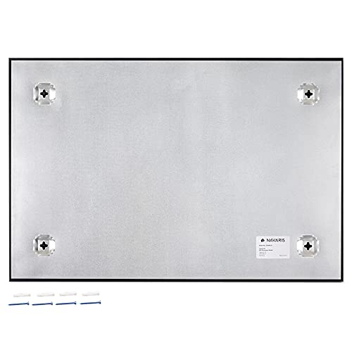 Navaris Black Glass Board For Wall - 16" X 24" Frameless Magnetic White Board For Home, Office, Kitchen, School, Learning - Includes 3 Magnets, Marker #TOP2